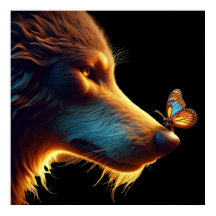Belle image de Loup et Papillon en contre-jour dor