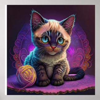 Affiche Belle Jeune Kitty Avec Balle En Fil