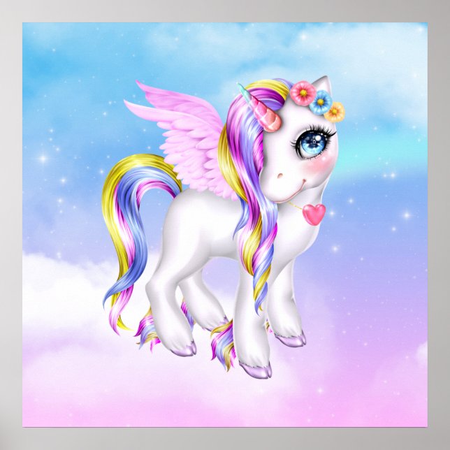 Affiche Belle licorne avec Rainbow Mane & Tail (Devant)