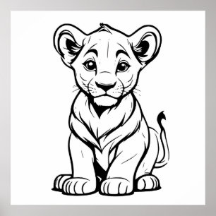 Affiche Belle Lonely Blanc Lion Line Art Dessin