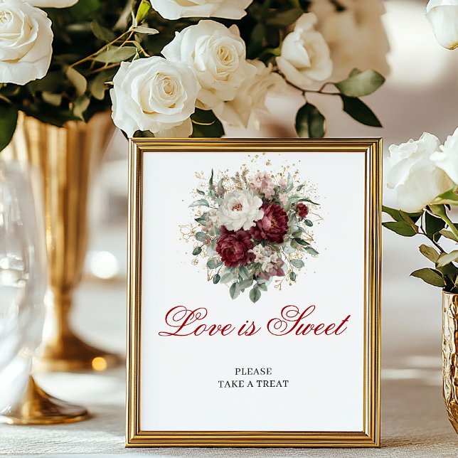 Affiche Belle Love est un blush doré de Bourgogne Signe (Beautiful Love is Sweet Gold Blush Burgundy Sign)