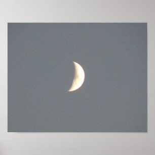 Affiche Belle Lune Croissante au Crépuscule sous Cire Impr