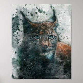Affiche belle lynx chat esthétique aquarelle peinture