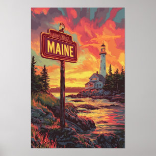 Affiche Belle Maine USA Vintage Illustration Voyage