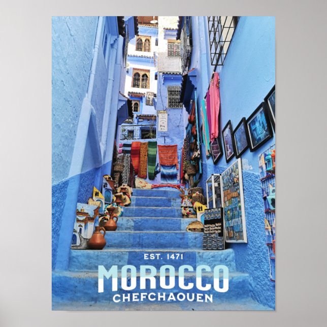 Affiche Belle Marocaine Chefchaouen Blue North City (Devant)
