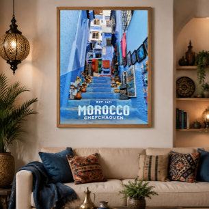 Affiche Belle Marocaine Chefchaouen Blue North City