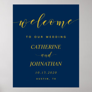 Affiche Belle Moderne Bleu Marine, Bienvenue au Mariage