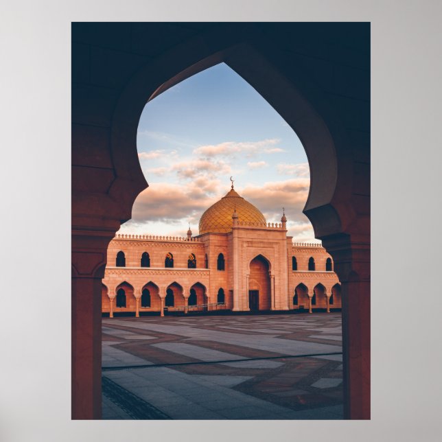 Affiche Belle mosquée blanche au coucher du soleil (Devant)