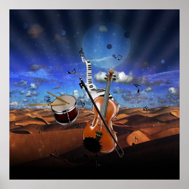 Affiche Belle musique notes violon splater piano batterie (Devant)