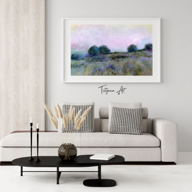 Affiche Belle nature Bleu Purple Meadow Paysage Art (Beautiful Nature Meadow Landscape Art in large size. Frame & mounting are excluded in the purchase.)