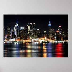 Affiche Belle New York Night Lights Reflecting River