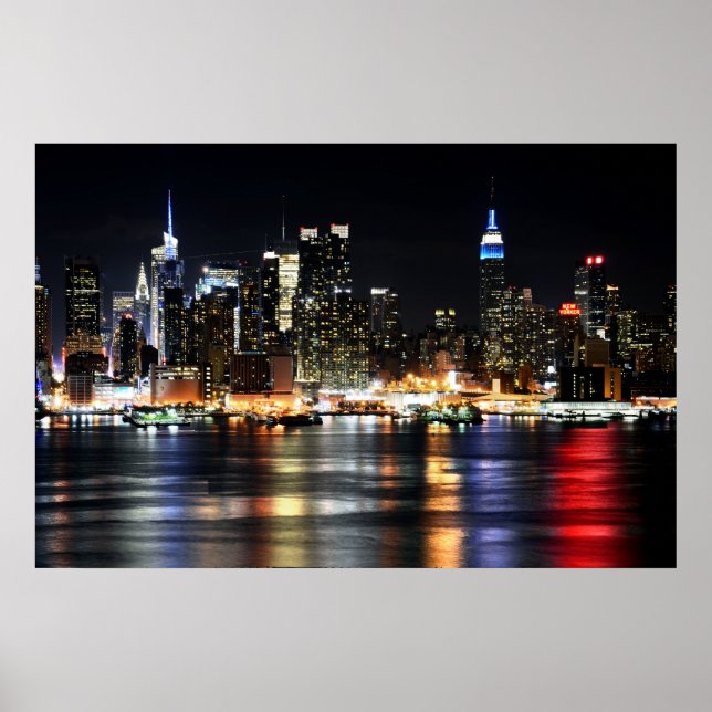 Affiche Belle New York Night Lights Reflecting River (Devant)