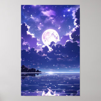 Affiche Belle nuit de pleine lune scintillante