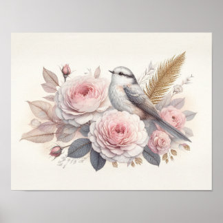 Affiche Belle Oiseau & Art de Roses