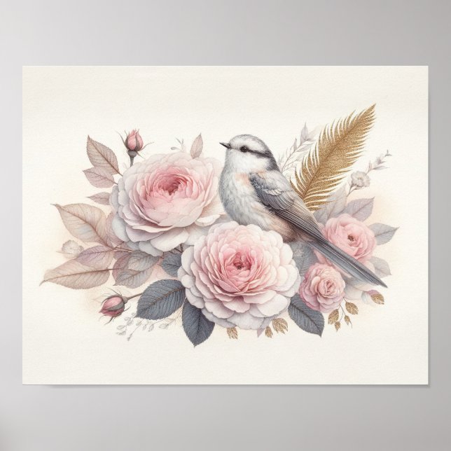 Affiche Belle Oiseau & Art de Roses (Devant)