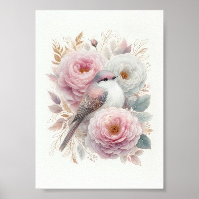 Affiche Belle  Oiseau & Art de Roses (Devant)
