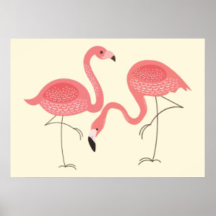 Affiche Belle Paire Rose De Flamants roses Illustration