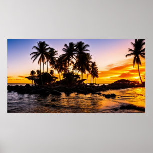 Affiche Belle Palmiers tropicaux de l'île du Pacifique Sud