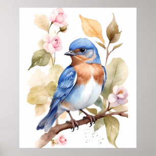 Affiche Belle peinture à l'aquarelle de Bluebird