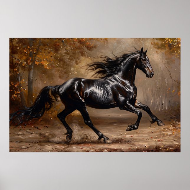 Affiche Belle peinture à l'huile de cheval noir (Devant)