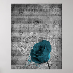 Affiche Belle peinture bleu rose antique splatter music