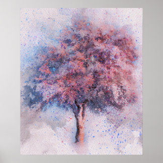 Affiche belle peinture d'aquarelle de cerisier fleuri