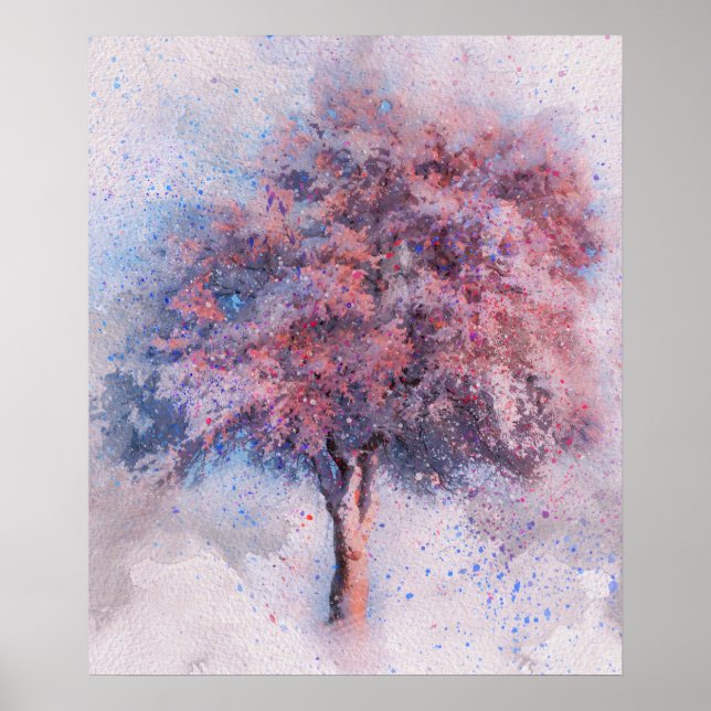 Affiche belle peinture d'aquarelle de cerisier fleuri (Devant)