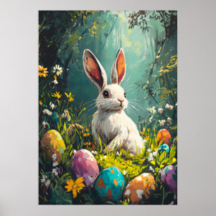 Affiche Belle Peinture de lapin de Pâques