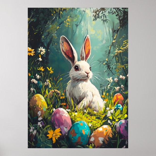 Affiche Belle Peinture de lapin de Pâques (Devant)