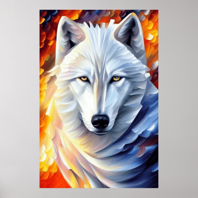 Affiche Belle peinture de loup blanc (Devant)