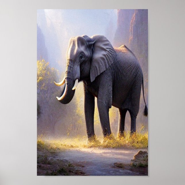 Affiche Belle peinture d'un éléphant dans sa nature (Devant)