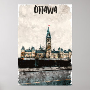 Affiche Belle peinture Ottawa Canada Aquarelle de voyage