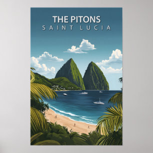 Affiche Belle Place des Pitons Sainte Lucie Voyage