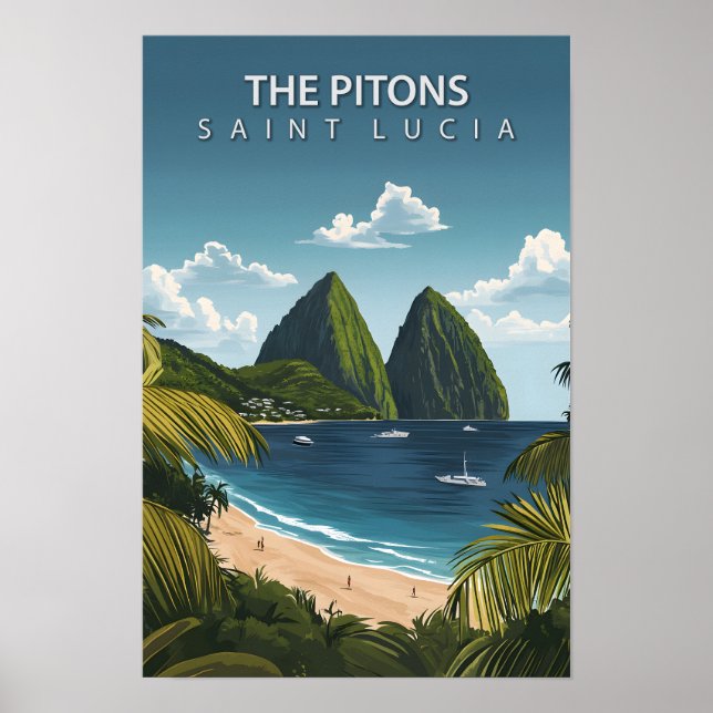 Affiche Belle Place des Pitons Sainte Lucie Voyage (Devant)