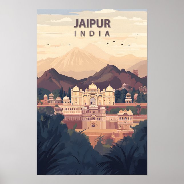 Affiche Belle Place Jaipur Inde Illustration Voyage (Devant)
