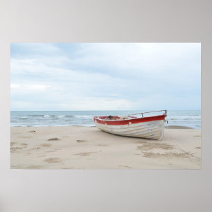 Affiche Belle plage Petit Bateau Bleu Océan Bleu Ciel Bleu
