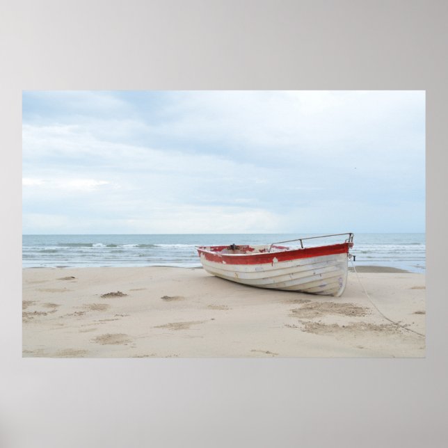 Affiche Belle plage Petit Bateau Bleu Océan Bleu Ciel Bleu (Devant)
