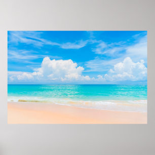 Affiche Belle plage tropicale avec ciel bleu et c blanc
