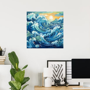 Affiche Belle plage vagues océaniques