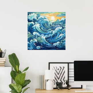 Affiche Belle plage vagues océaniques