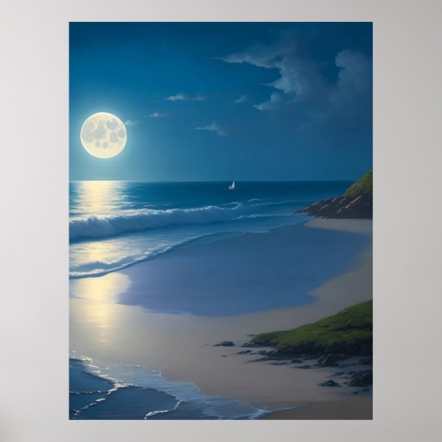 Affiche Belle Pleine lune Ocean Art (Devant)