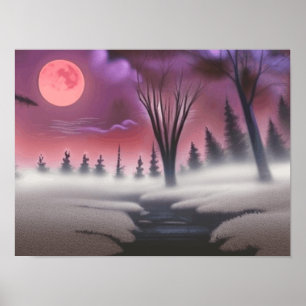 Affiche Belle Pleine lune Pink Midnight Foggy Forest