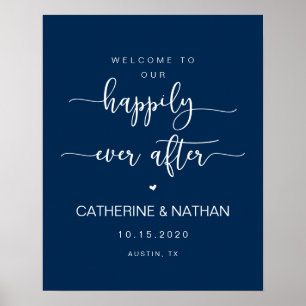 Affiche Belle police moderne Navy, Bienvenue au mariage