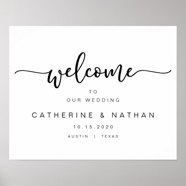Affiche Belle police moderne noire, Bienvenue au mariage (Devant)