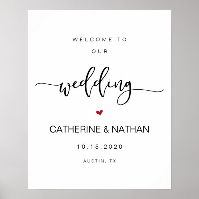 Affiche Belle police moderne noire, Mariage Bienvenue (Devant)