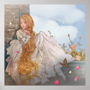 Affiche Belle princesse de style vintage à la fenêtre du c