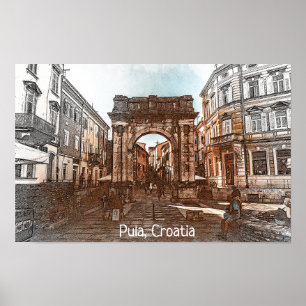 Affiche Belle Pula Croatie Ville Peinture