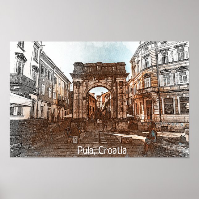 Affiche Belle Pula Croatie Ville Peinture (Devant)
