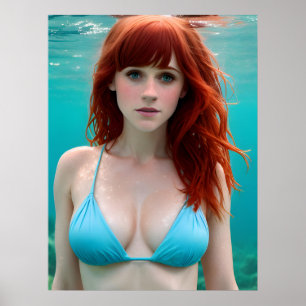 Affiche Belle Red Haired Woman Photographie sous-marine
