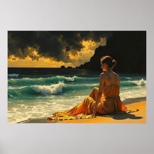 Affiche Belle réflexion côtière nocturne au bord de la mer (Devant)